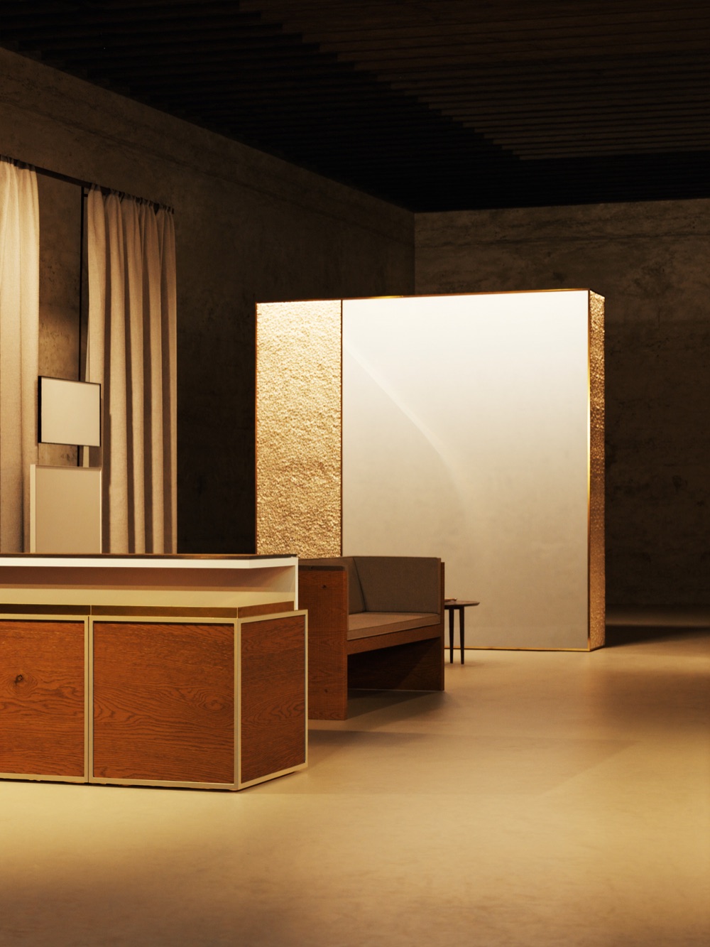 Gebauter Marken-Showroom mit Eichen-Displays und Lounge